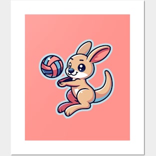 Cute Volleyball Kangaroo Posters and Art